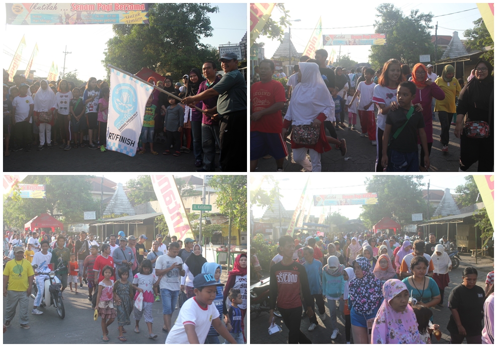 foto peserta jalan sehat dilepas lurah mojo bersama ketua rw 9 kelurahan mojo